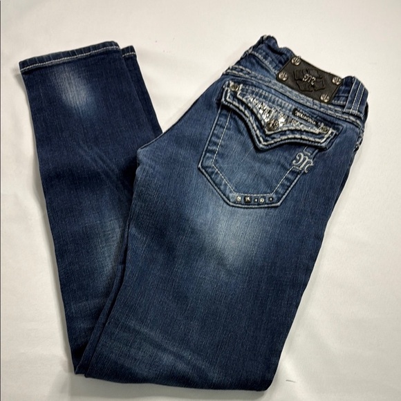 Miss Me Blue Skinny Jeans with Faded Effect - Picture 1 of 9